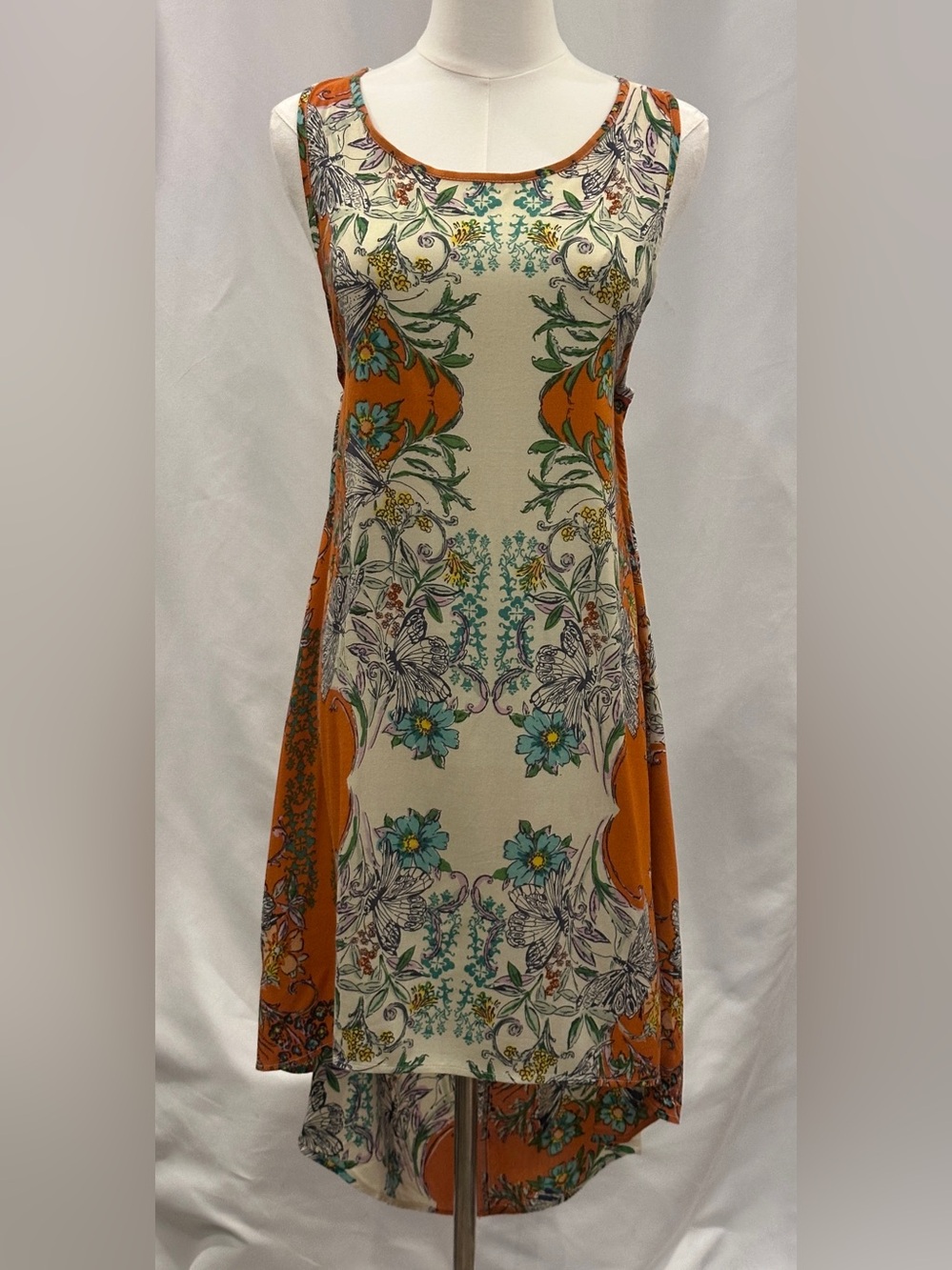 Angie Cream and Orange Floral Midi Dress - Picture 2 of 6